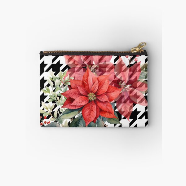 Aperçu de l'œuvre Fleurs de poinsettia aquarelle rouge sur pied-de-poule créée et vendue par AgathaZolastore.