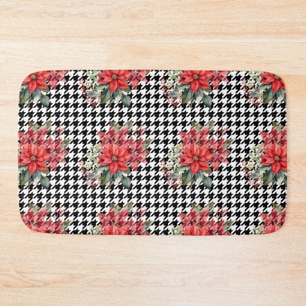 Aperçu de l'œuvre Fleurs de poinsettia aquarelle rouge sur pied-de-poule créée et vendue par AgathaZolastore.