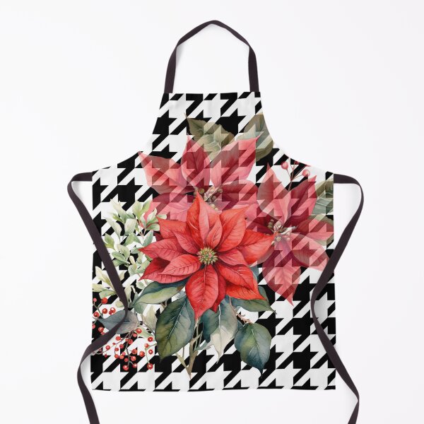 Aperçu de l'œuvre Fleurs de poinsettia aquarelle rouge sur pied-de-poule créée et vendue par AgathaZolastore.