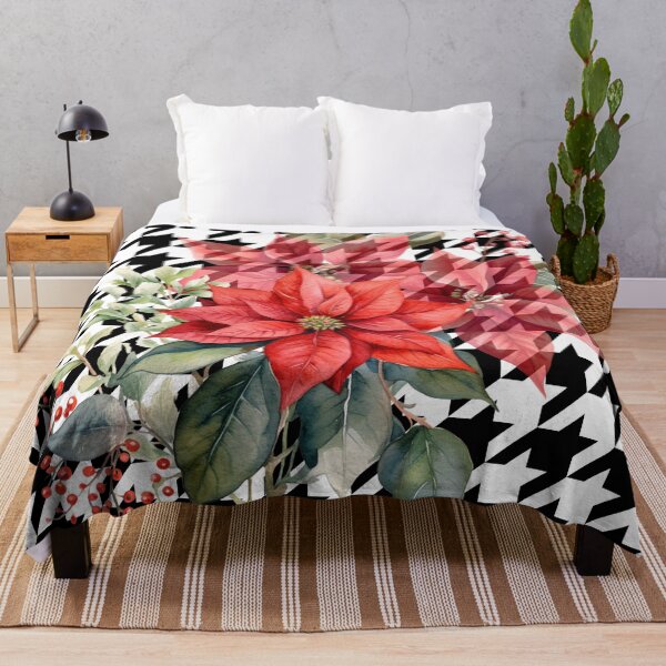 Item preview, Red Watercolour Poinsettia Flowers on Houndstooth designed and sold by AgathaZolastore.