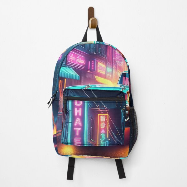 Item preview, Retro Neon-Lit Street with Classic Car designed and sold by FIYARO.