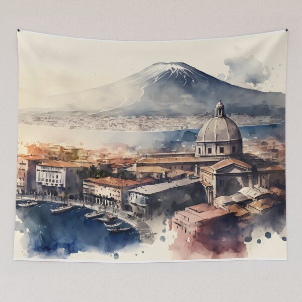 Item preview, Naples skyline painting, city landscape, Italy art, Naples souvenir, watercolor art designed and sold by SpettacolArte.