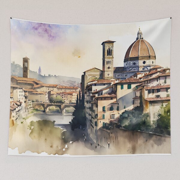 Item preview, Florence cityscape painting, city landscape, Italy art, Florence Arno souvenir, watercolor designed and sold by SpettacolArte.