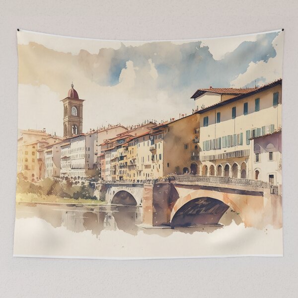 Item preview, Florence art, Lungarno painting, city landscape, Italy art, Florence Arno souvenir, watercolor designed and sold by SpettacolArte.