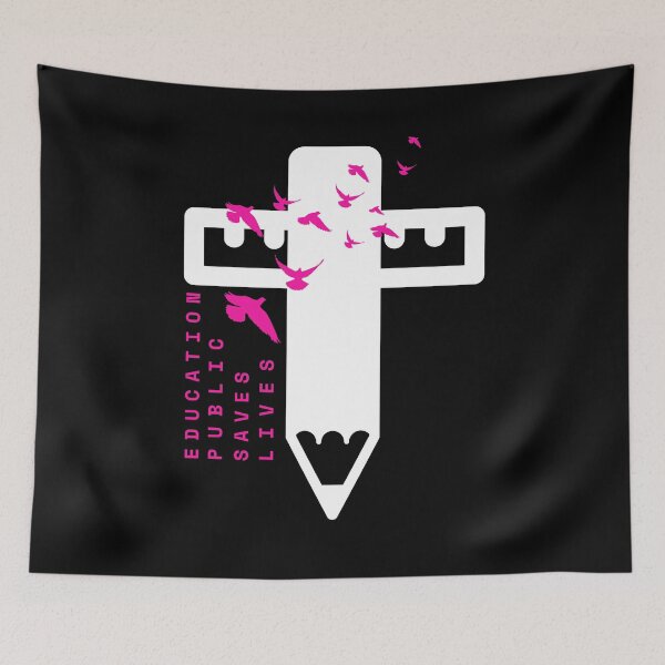 Item preview, Education Public Saves Lives Ruler And pencil like Cross with A flock of pigeons designed and sold by MotivaChic.