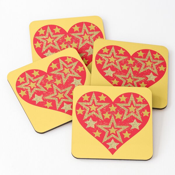 Item preview, Gold stars in red heart designed and sold by Rbnano.