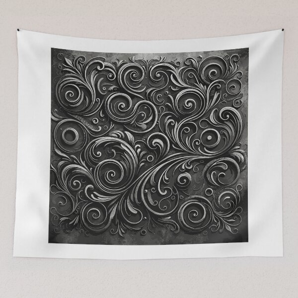 Item preview, Dark Academia Scroll Pattern in Metallic Grunge Charcoal Grey designed and sold by SamJanner.