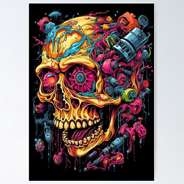 neon pop portrait skull transparent 03 Poster