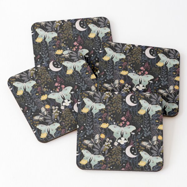 Item preview, Luna Moth Witchy Night Garden - Dark Cottagecore Botanicals designed and sold by ThreeHaresMedia.