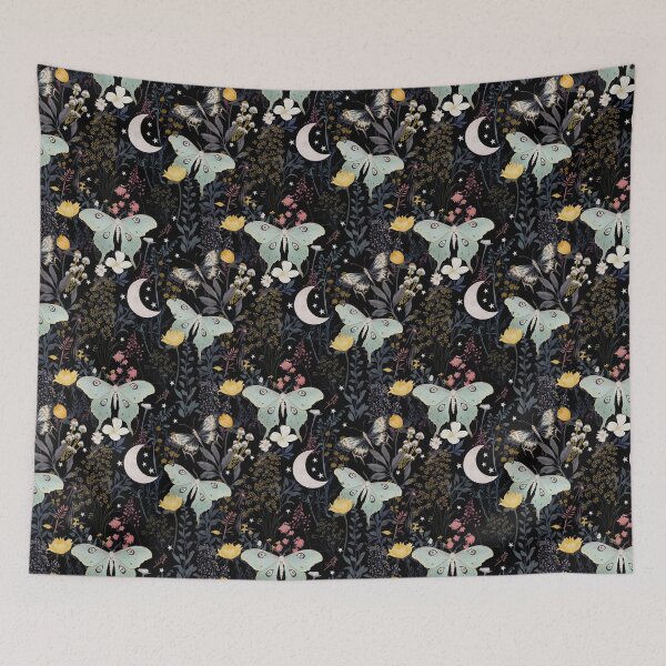 Item preview, Luna Moth Witchy Night Garden - Dark Cottagecore Botanicals designed and sold by ThreeHaresMedia.