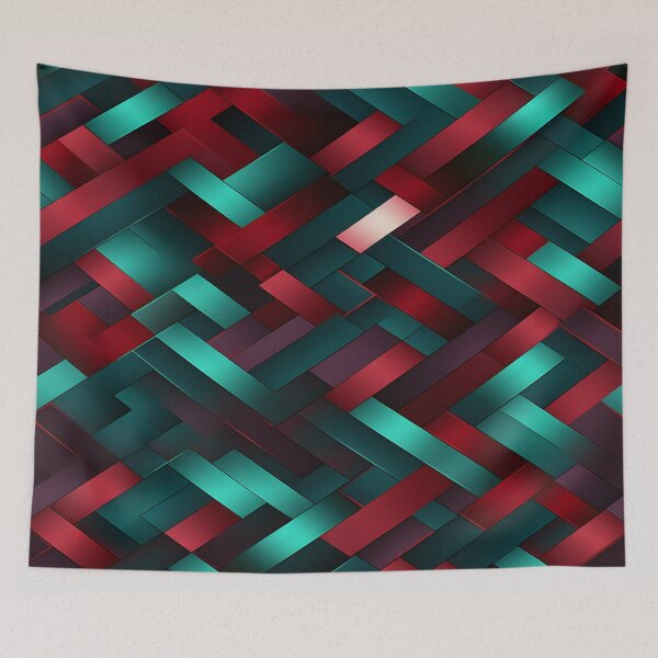Item preview, Crimson and Teal Geometric Depth Wallpaper designed and sold by VectorPlace.