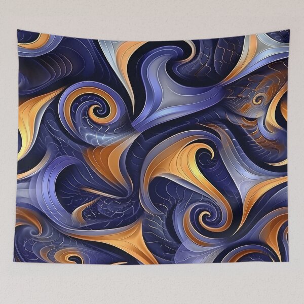 Item preview, Sapphire and Gold Swirls Abstract Wallpaper designed and sold by VectorPlace.