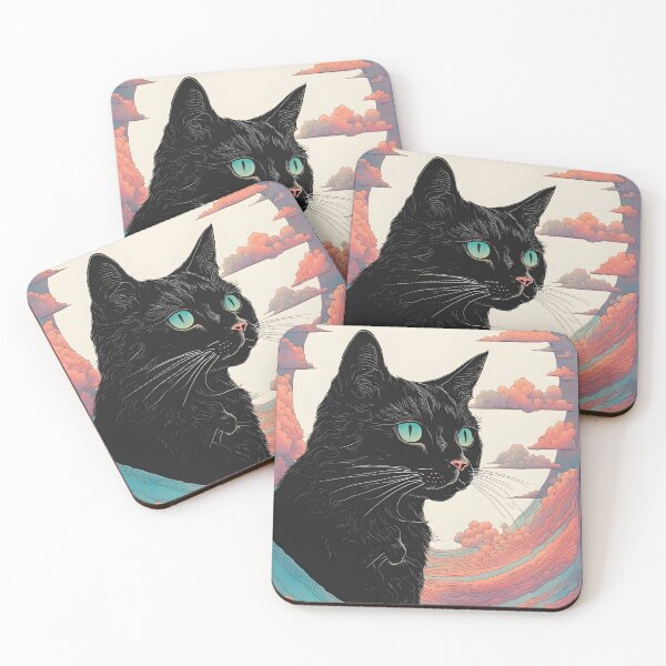 Item preview, Black Cat art retro vintage colorful sunset  designed and sold by Catophile.