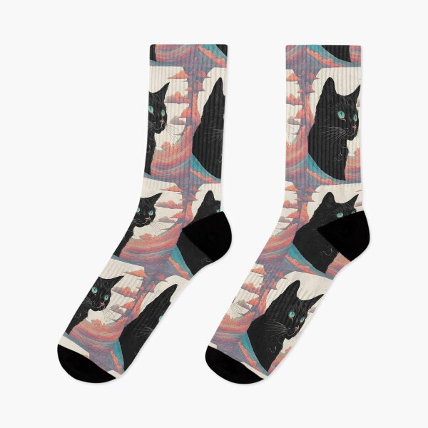 Item preview, Black Cat art retro vintage colorful sunset  designed and sold by Catophile.