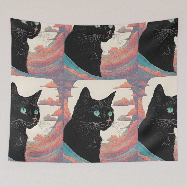 Item preview, Black Cat art retro vintage colorful sunset  designed and sold by Catophile.