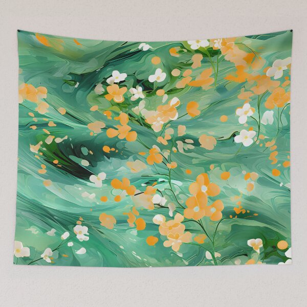Item preview, Emerald Whirl Floral Abstract Wallpaper designed and sold by VectorPlace.