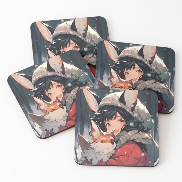 Item preview, Anime small girl with fox in winter forest art designed and sold by TheArtistOf2022.