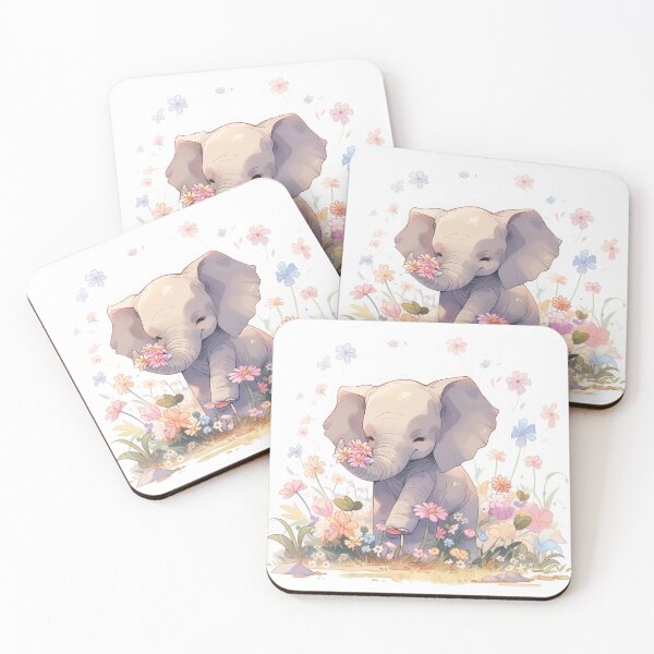 Item preview, cute kawaii baby elephant with flowers designed and sold by WallyPink.