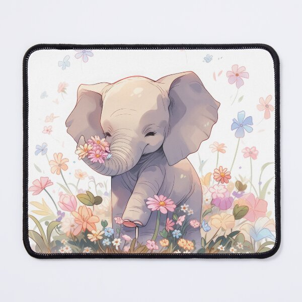 Item preview, cute kawaii baby elephant with flowers designed and sold by WallyPink.