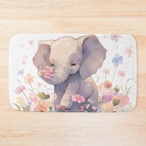 Item preview, cute kawaii baby elephant with flowers designed and sold by WallyPink.