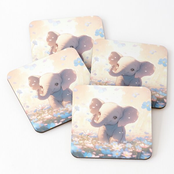 Item preview, little elephant baby with blue flowers cute kawaii anime designed and sold by WallyPink.
