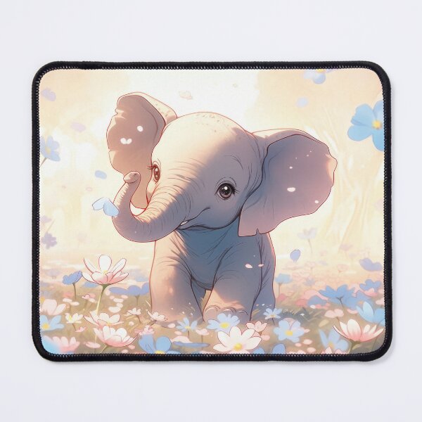 Item preview, little elephant baby with blue flowers cute kawaii anime designed and sold by WallyPink.