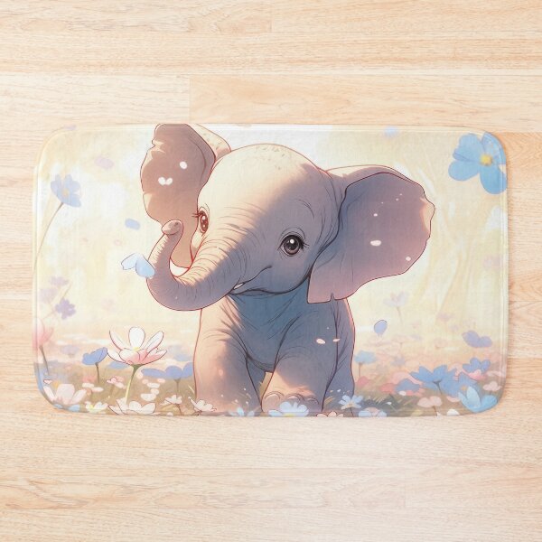 Item preview, little elephant baby with blue flowers cute kawaii anime designed and sold by WallyPink.