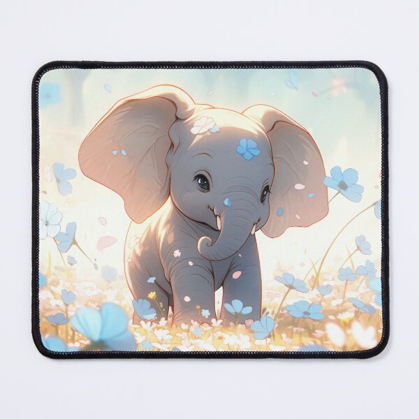 Item preview, little elephant baby with blue flowers cute kawaii anime designed and sold by WallyPink.
