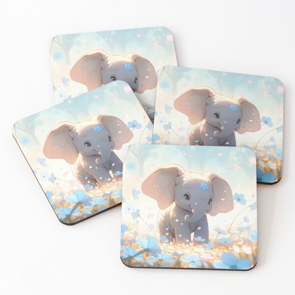 Item preview, little elephant baby with blue flowers cute kawaii anime designed and sold by WallyPink.