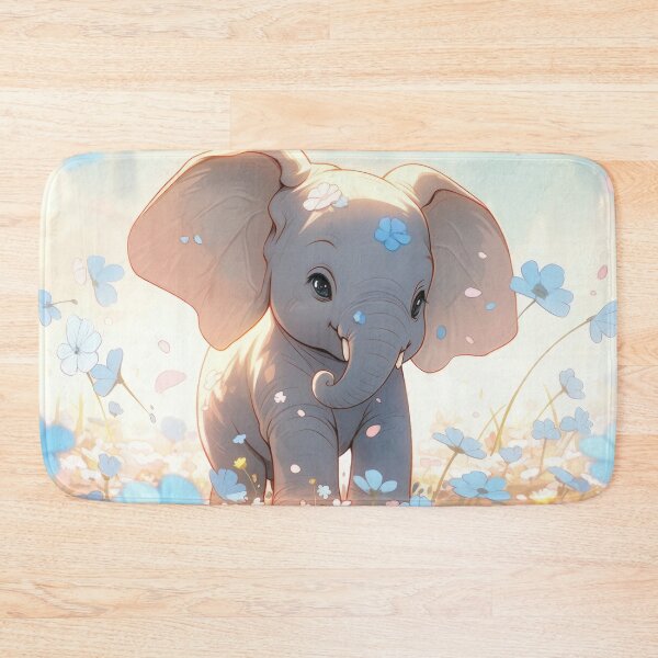 Item preview, little elephant baby with blue flowers cute kawaii anime designed and sold by WallyPink.