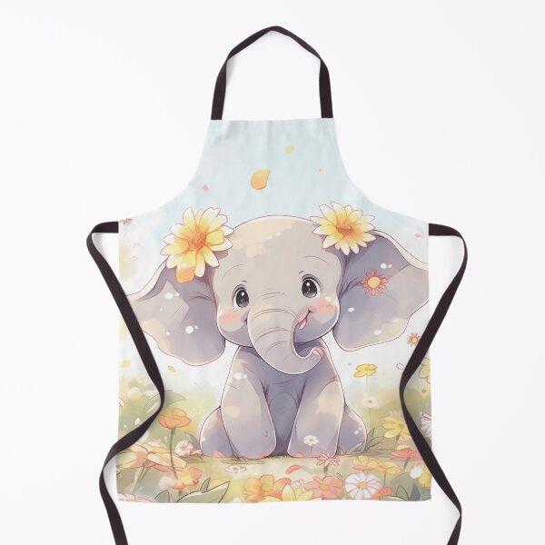Item preview, cute baby elephant with yellow flowers kawaii anime manga designed and sold by WallyPink.