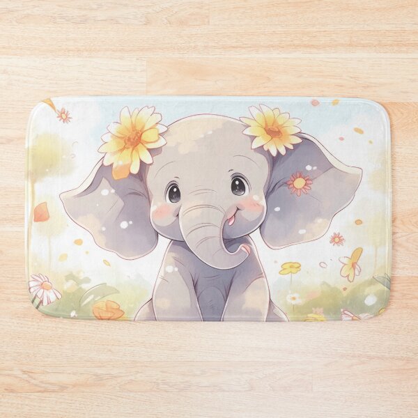Item preview, cute baby elephant with yellow flowers kawaii anime manga designed and sold by WallyPink.