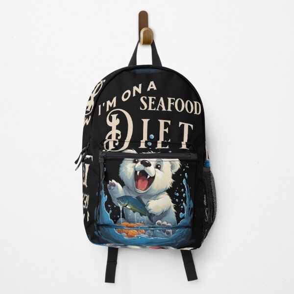 Item preview, I'M ON A SEAFOOD DIET - CUTE BABY BEAR HUNTING A FISH designed and sold by justyna-s28.