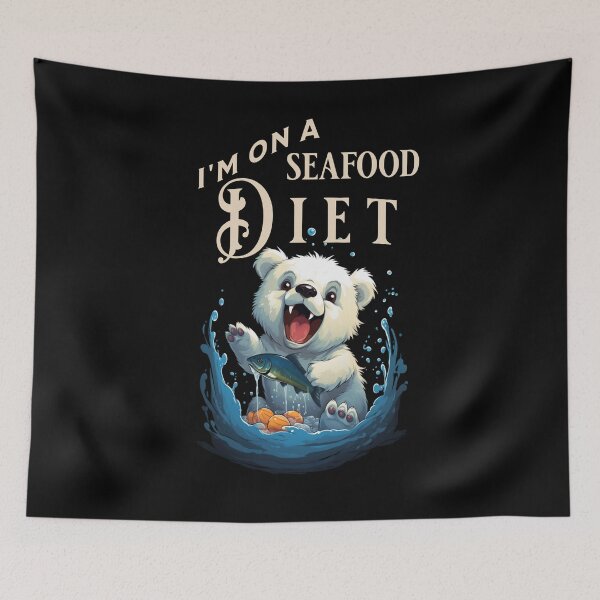 Item preview, I'M ON A SEAFOOD DIET - CUTE BABY BEAR HUNTING A FISH designed and sold by justyna-s28.