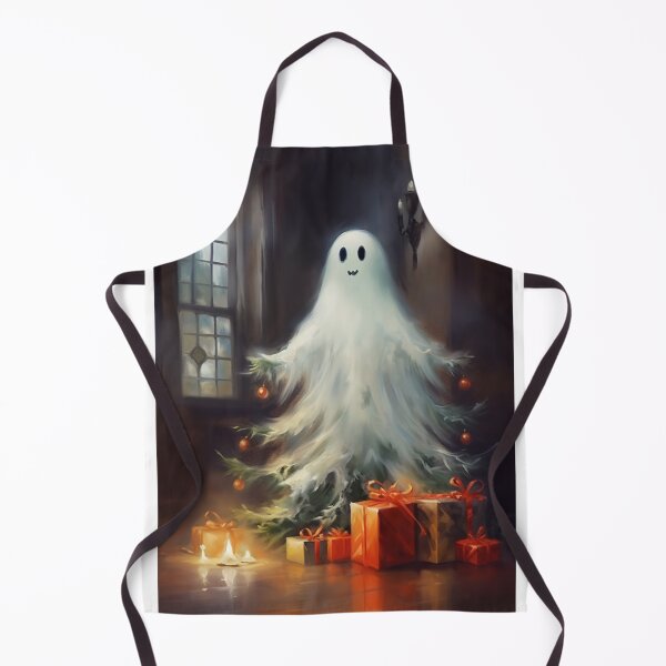 Item preview, a painting of a little Christmas ghost standing in front of a Christmas tree. designed and sold by Mickeymouse2023.