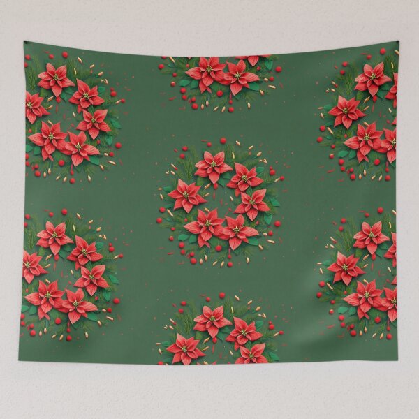 Item preview, flower pattern fabric bright green red logo grafiti star of Bethlehem red black green designed and sold by gulka8.