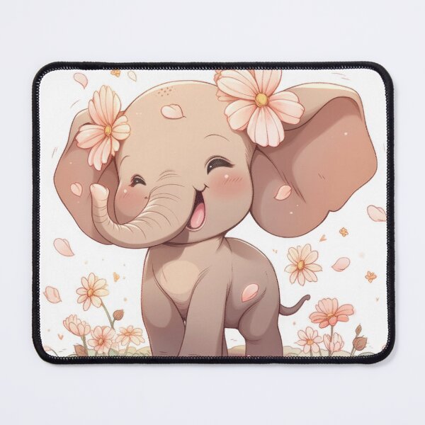 Item preview, cute baby elephant with flowers on its ears, kawaii anime manga designed and sold by WallyPink.