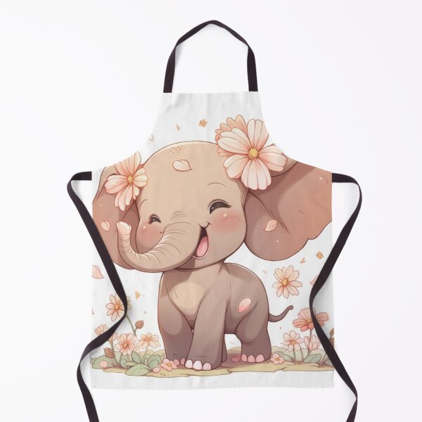 Item preview, cute baby elephant with flowers on its ears, kawaii anime manga designed and sold by WallyPink.