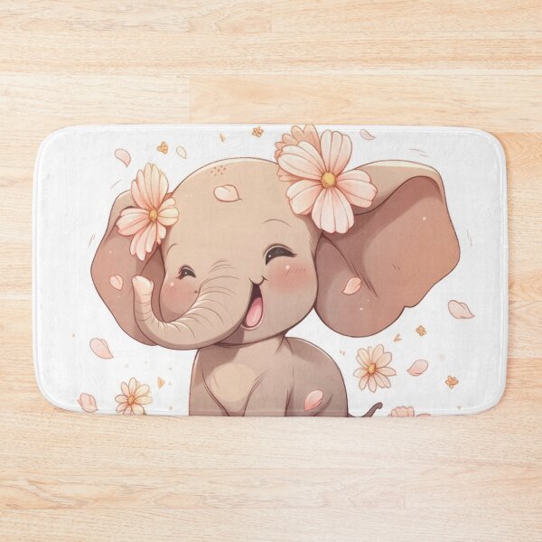 Item preview, cute baby elephant with flowers on its ears, kawaii anime manga designed and sold by WallyPink.