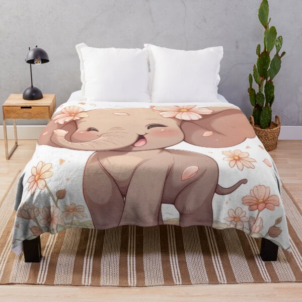 Item preview, cute baby elephant with flowers on its ears, kawaii anime manga designed and sold by WallyPink.