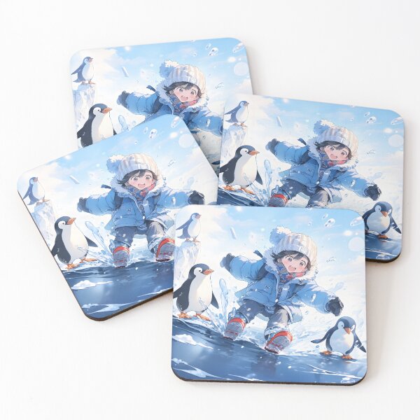 Item preview, Anime snow girl skiing with penguins portrait art designed and sold by TheArtistOf2022.
