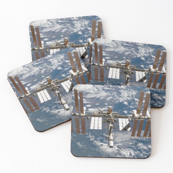 Item preview, STK204665S-International Space Station backdropped by a blue and white Earth. designed and sold by StocktrekImages.