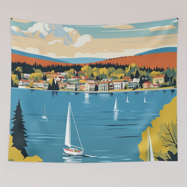 Item preview, A Pop Art Travel Print of Chautauqua Lake - New York - US  designed and sold by StudioRedKoala.
