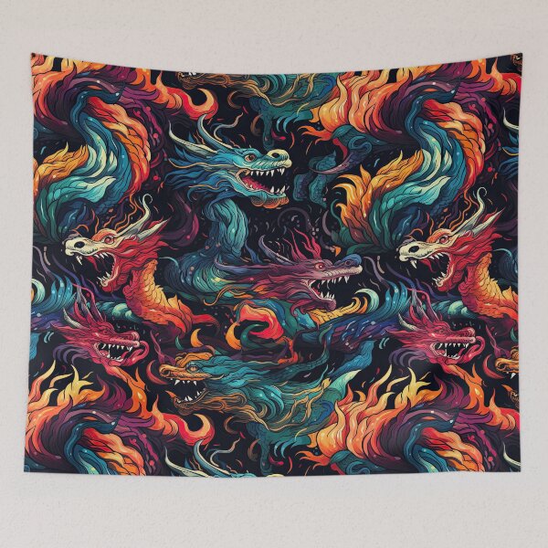 Item preview, "From Flames, We Dance"  - Dragon Spirit Seamless Pattern  designed and sold by NevernotmeUK.