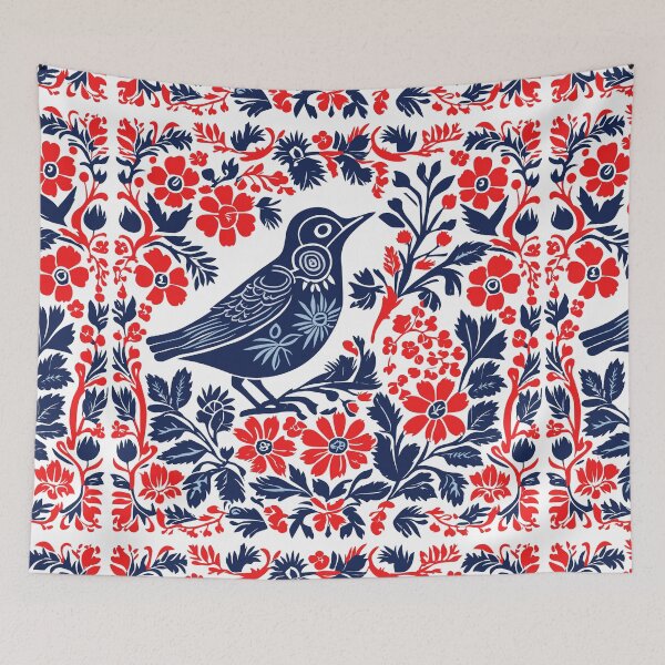 Item preview, Norwegian, Scandinavian Folk Art Pattern with a Bird and Flowers designed and sold by patterncrow.
