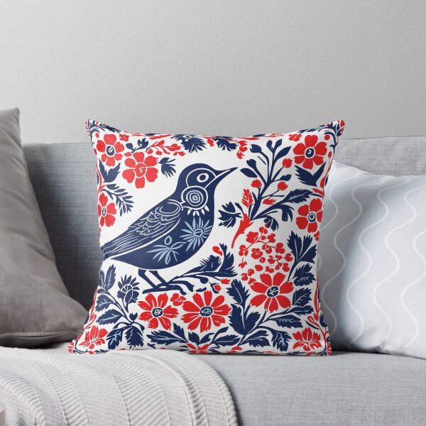 Item preview, Norwegian, Scandinavian Folk Art Pattern with a Bird and Flowers designed and sold by patterncrow.