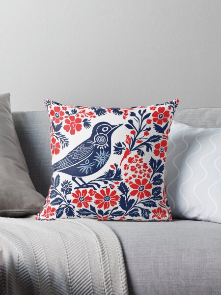 Aperçu de l'œuvre Modèle d’art populaire norvégien et scandinave avec un oiseau et des fleurs créée et vendue par patterncrow.