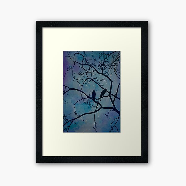 Night Birds and Watercolor Stars Framed Art Print