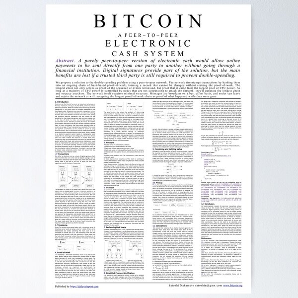 Item preview, Bitcoin Whitepaper Poster designed and sold by 7bitcoins.