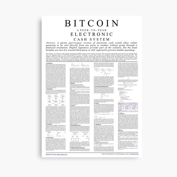 Artikel-Vorschau von Bitcoin-Whitepaper-Poster, designt und verkauft von 7bitcoins.